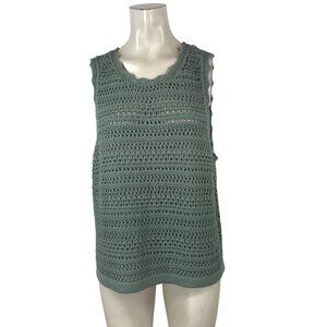 GAP- WOMEN'S XL - GREEN KNIT SLEEVELESS ROUND SCALLOP NECKLINE SWEATER VEST